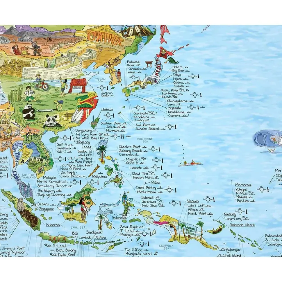 Awesome Maps Mapa Surftrip Best Surf Beaches Of The World Original Colored Edition