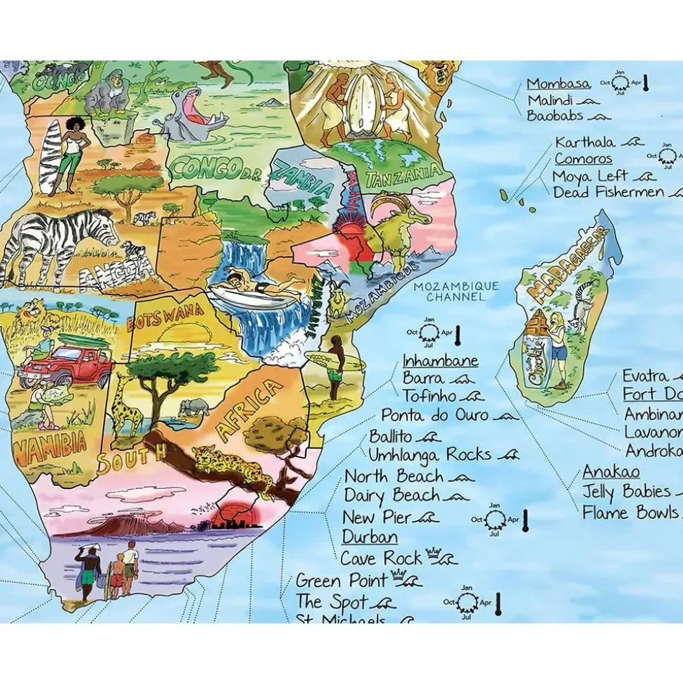 Awesome Maps Mapa Surftrip Best Surf Beaches Of The World Original Colored Edition