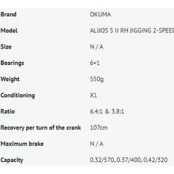 Okuma Carrete de jigging Alijos 2 Speed AJ-5II
