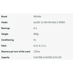 Okuma Carrete de jigging Alijos 2 Speed AJ-12NSII