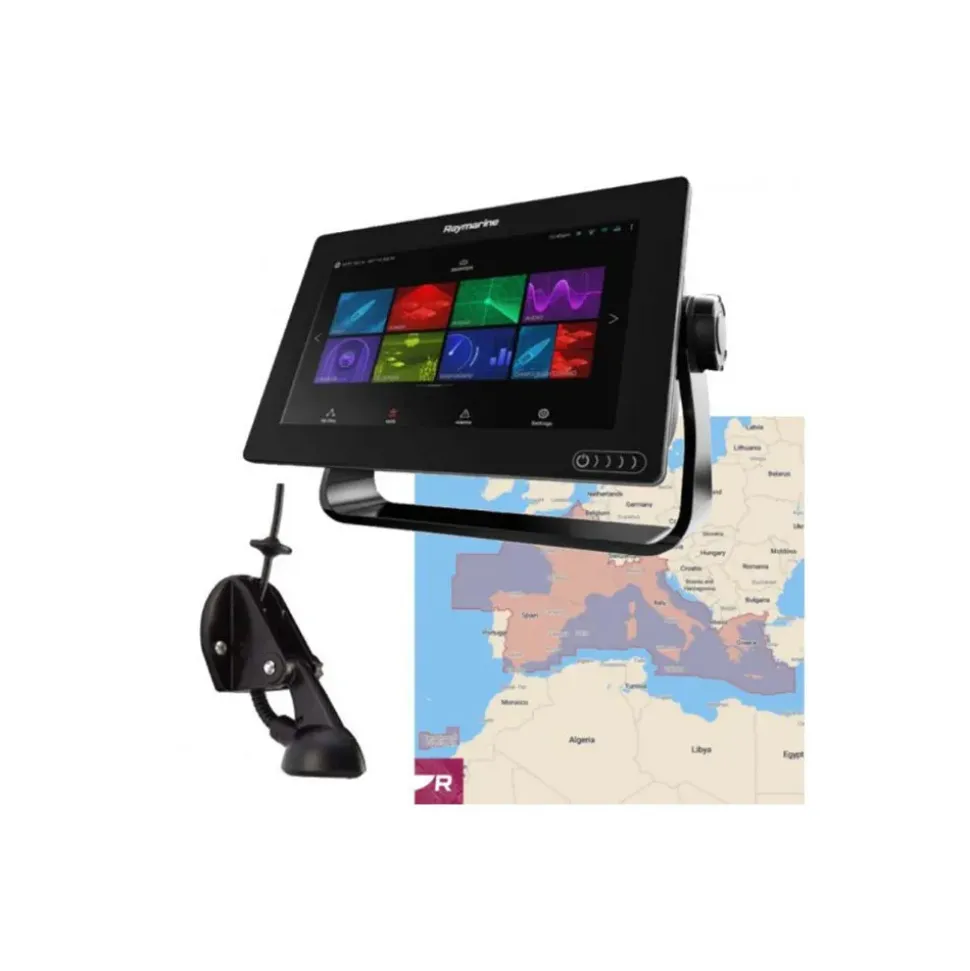 Raymarine Plotter con transductor y cartografía Axiom 9RV Promotional Pack