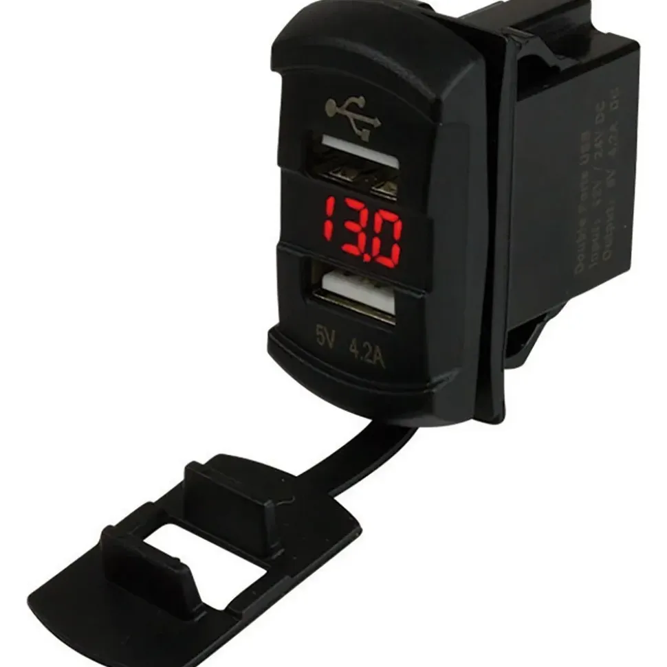 Sea-dog Line Voltímetro estilo interruptor basculante USB doble con pantalla oculta