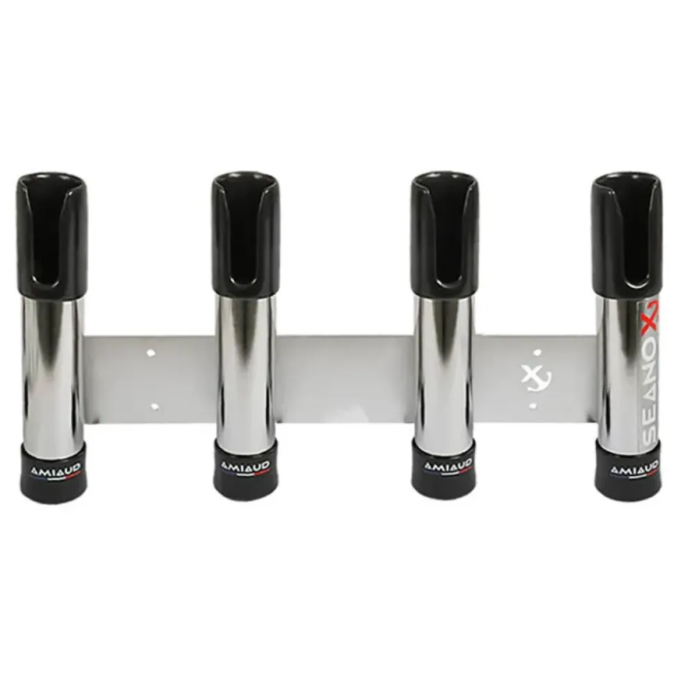 Seanox Soporte para cañas de pescar abierto con 4 varillas y goma negra Acero inoxidable