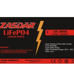 Zasdar Cargador de batería de litio Lifepo4 con Bluetooth 200Ah 12V